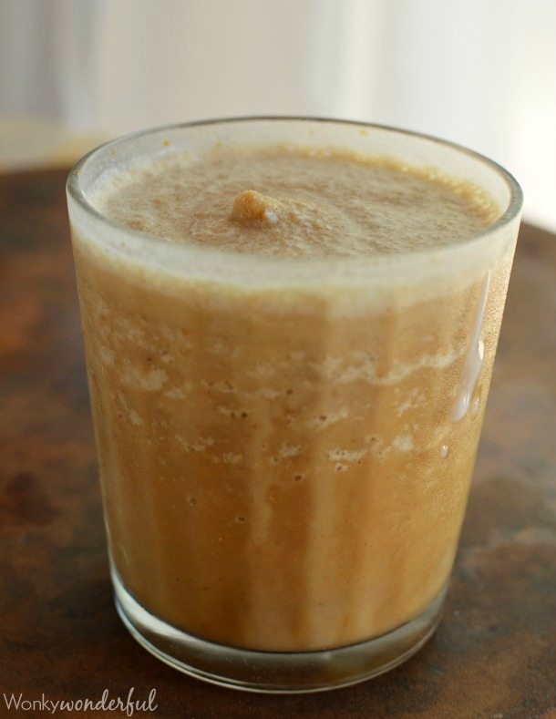 clear glass filled with creamy light brown drink