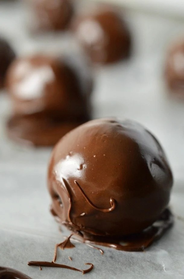 ball coated in shiny melted chocolate