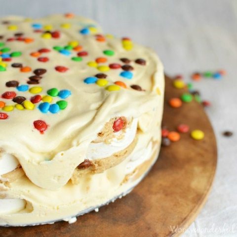 Ice cream cookie cake before being sliced