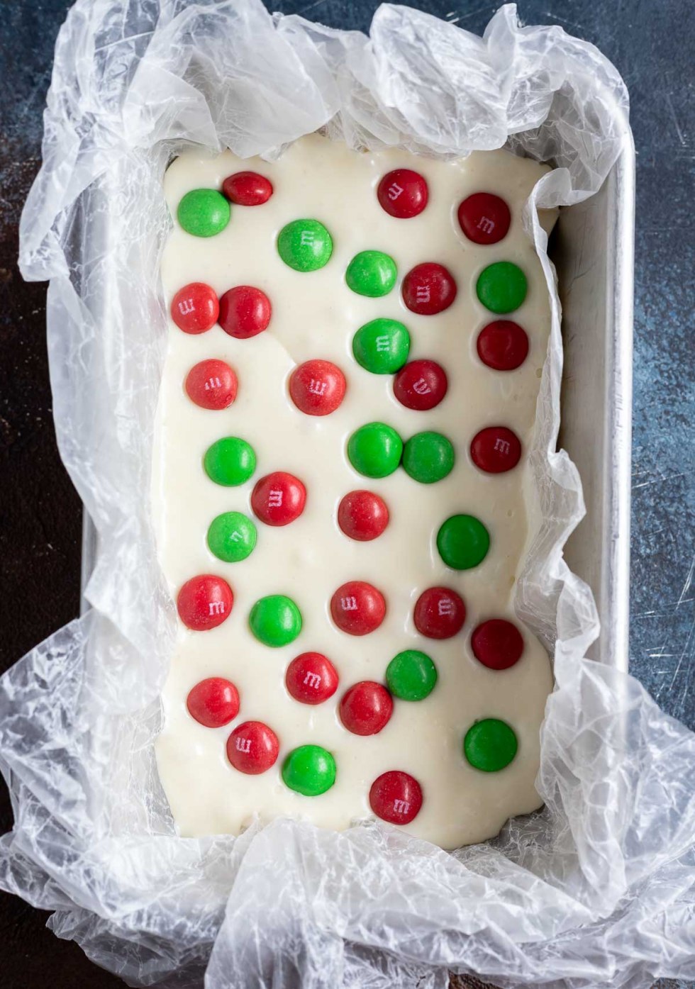 prepared fudge in paper lined loaf pan