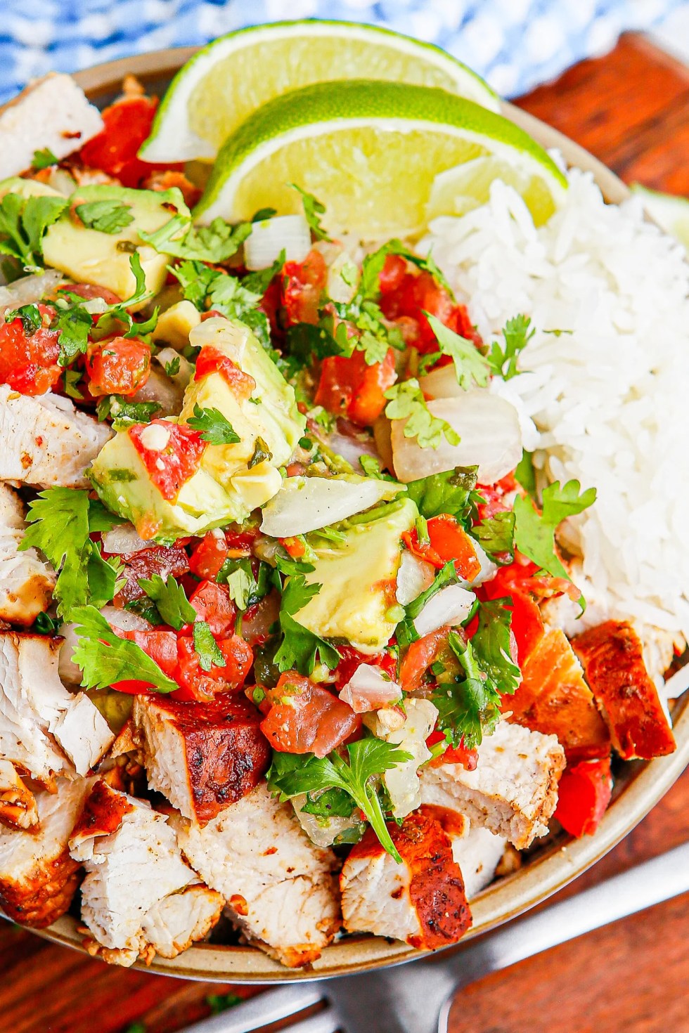 salsa, chicken and rice in bowl