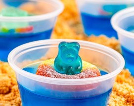 blue gummy bear in gummy ring