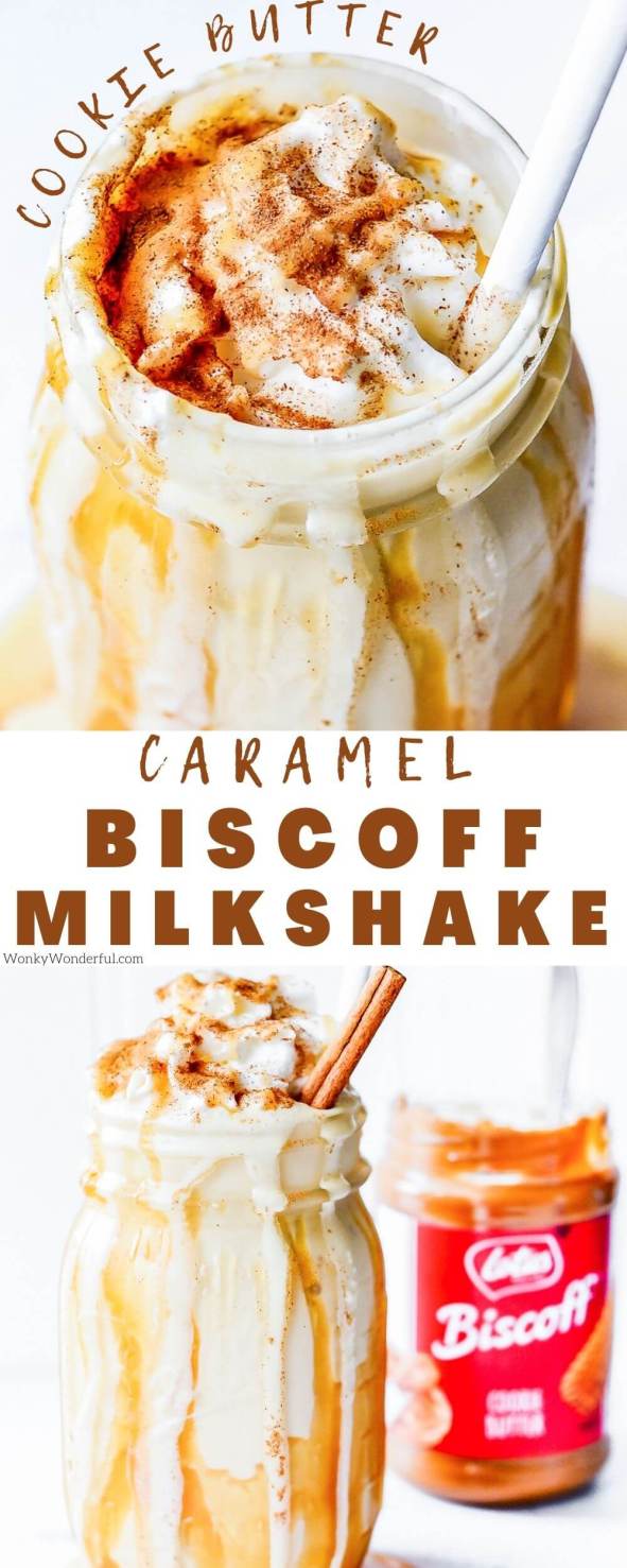 biscoff milkshake pinnable image with title text