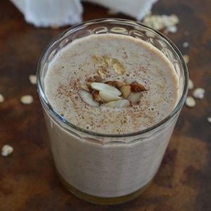 Almond Milk Smoothie - a healthy and satisfying breakfast made with almond butter, almond milk, banana, maple syrup and oats.