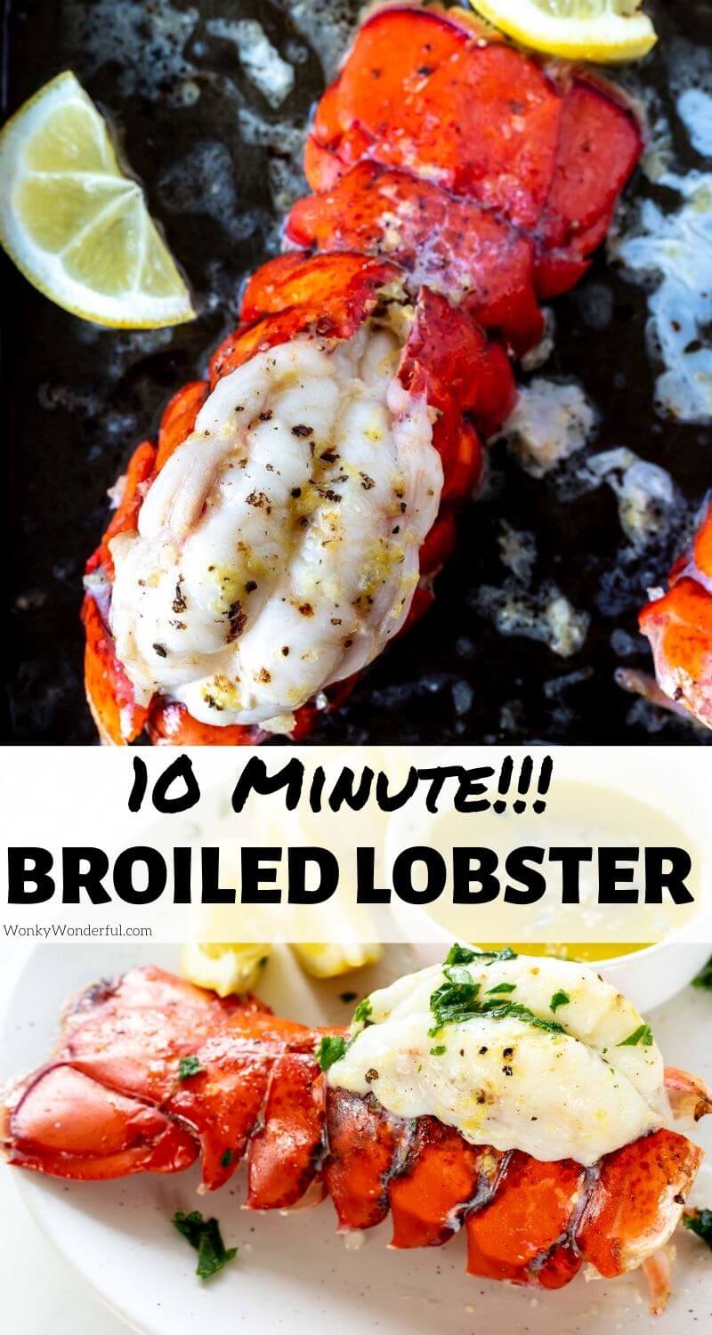 broiled lobster tails pinnable image with title text