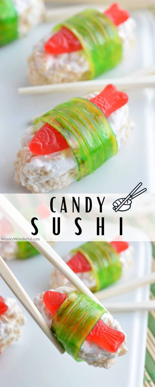 candy sushi pinnable image with title text