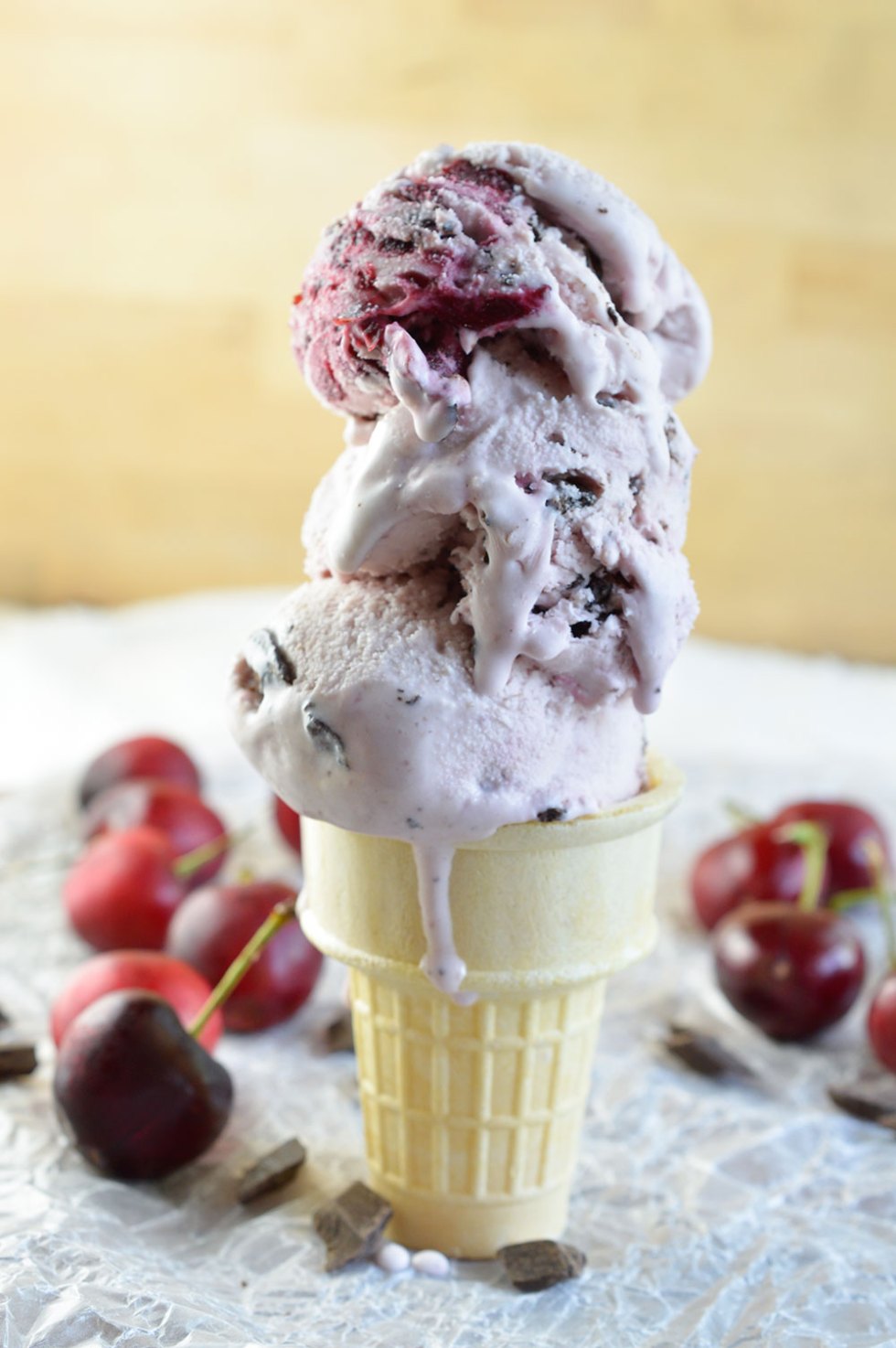 Chocolate Chunk and Cherry Ice Cream Recipe - This Homemade Cherry Garcia Ice Cream is made quick and easy with only a handful of ingredients. No ice cream maker needed for this delicious dessert