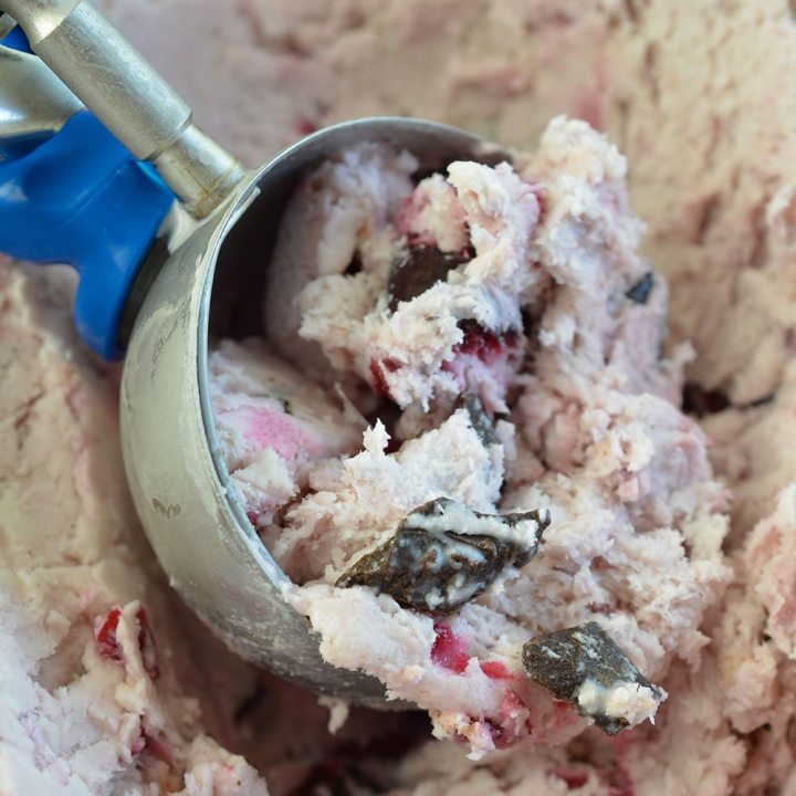 Chocolate Chunk and Cherry Ice Cream Recipe - This Homemade Cherry Garcia Ice Cream is made quick and easy with only a handful of ingredients. No ice cream maker needed for this delicious dessert