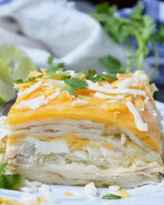 For a quick, easy and delicious dinner recipe this Green Chicken Enchilada Casserole is perfect! This Mexican meal is made with just 5 ingredients and the rotisserie chicken saves a ton of time. This is sure to be a new family favorite weeknight dinner!