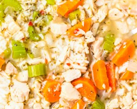 chicken soup in white bowl