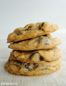 four Chocolate Chip Cookies in a stack