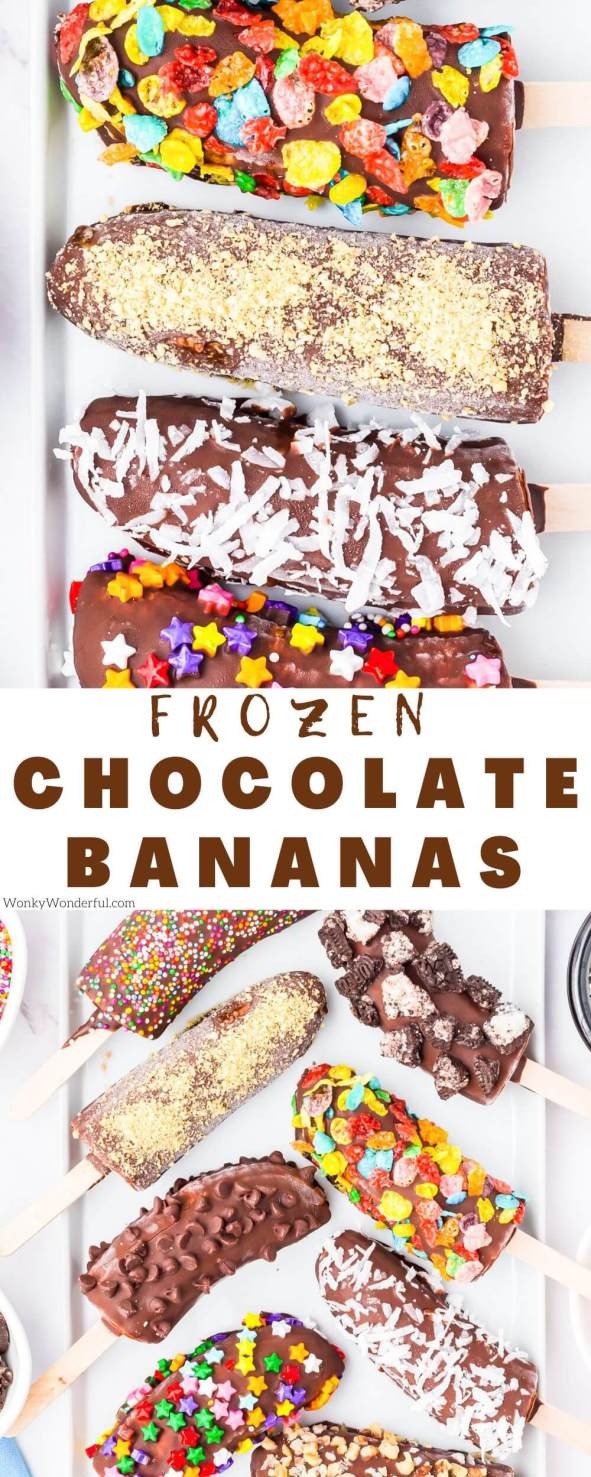 chocolate covered bananas pinnable image with title text