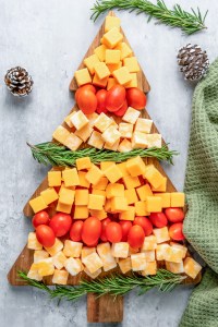 cheese cubes on tree shaped board