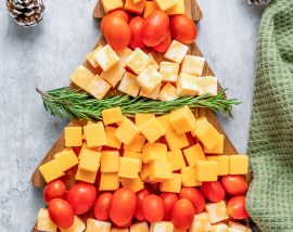 cheese cubes on tree shaped board