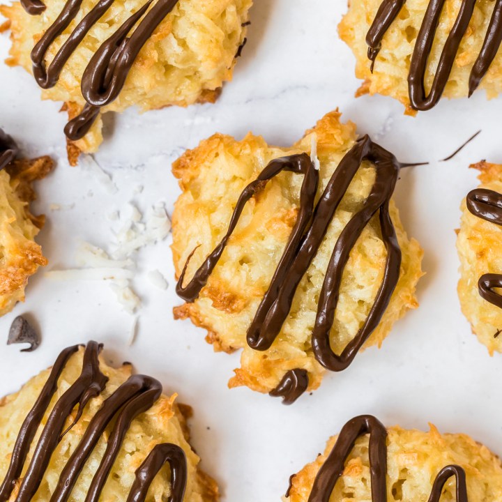 macaroons drizzled with chocolate