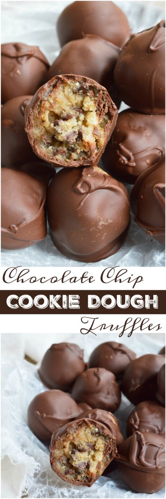 STOP what you're doing and make these Edible Cookie Dough Truffles! Chocolate chip cookie dough that is safe to eat is rolled into balls and coated with chocolate! This no-bake dessert recipe is as good as it gets!