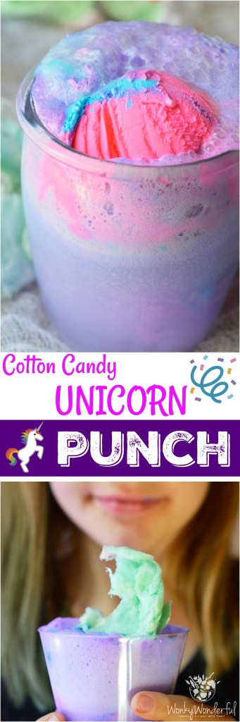 Get the party started with this Cotton Candy Unicorn Party Punch and Unicorn Ice Cream Cake! The punch recipe is made simply with 2 ingredients and the ice cream cake takes just minutes to decorate. The kids will love this fun and colorful drink!