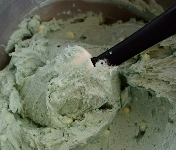 light blue cookie dough with spatula