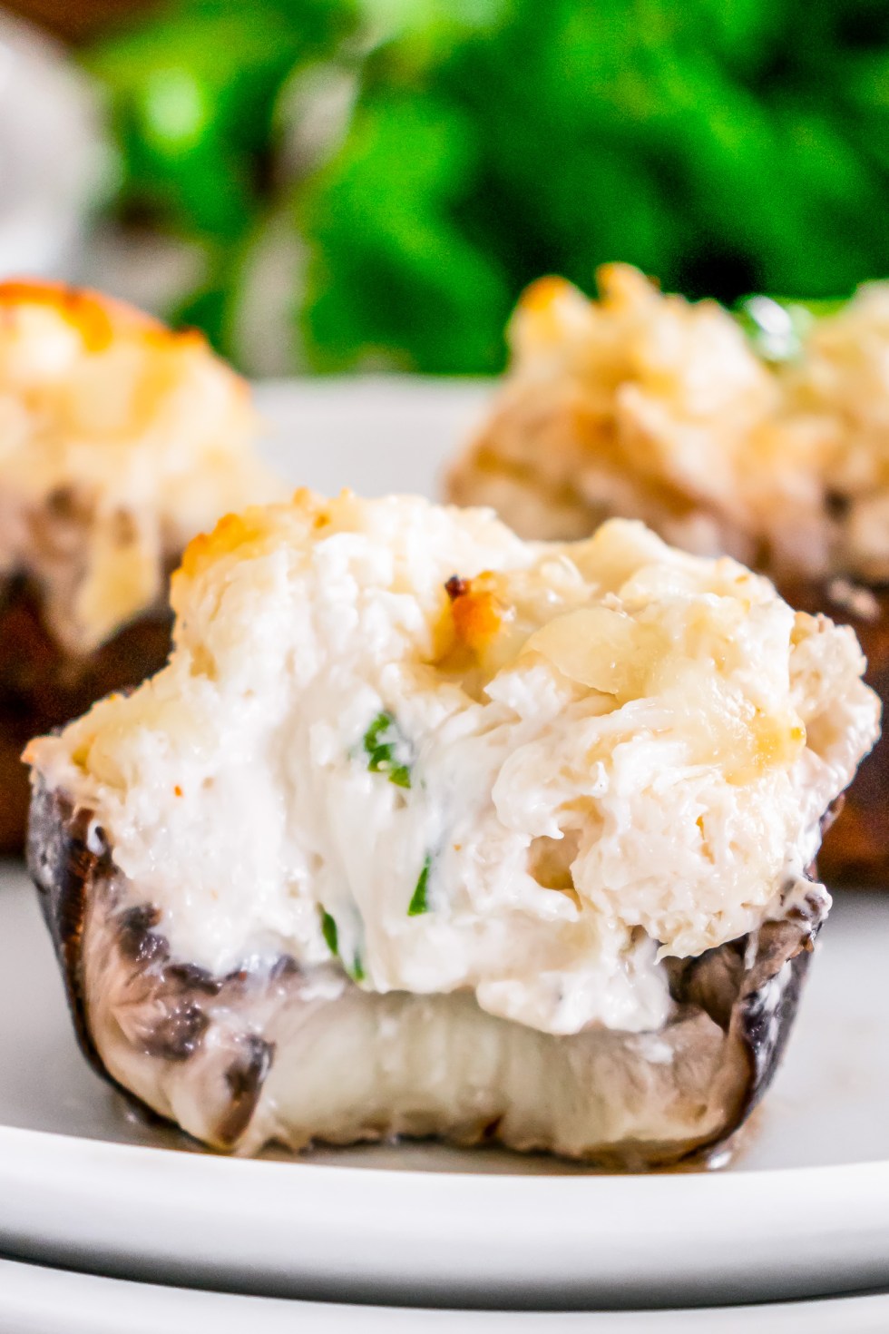 stuffed mushroom cut in half