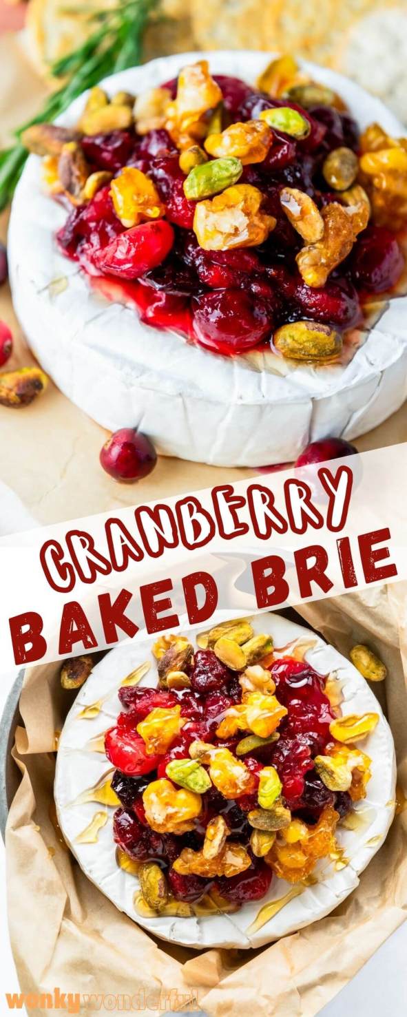 cranberry baked brie pinnable image