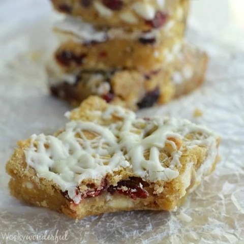 white chocolate cranberry bar with bite taken out