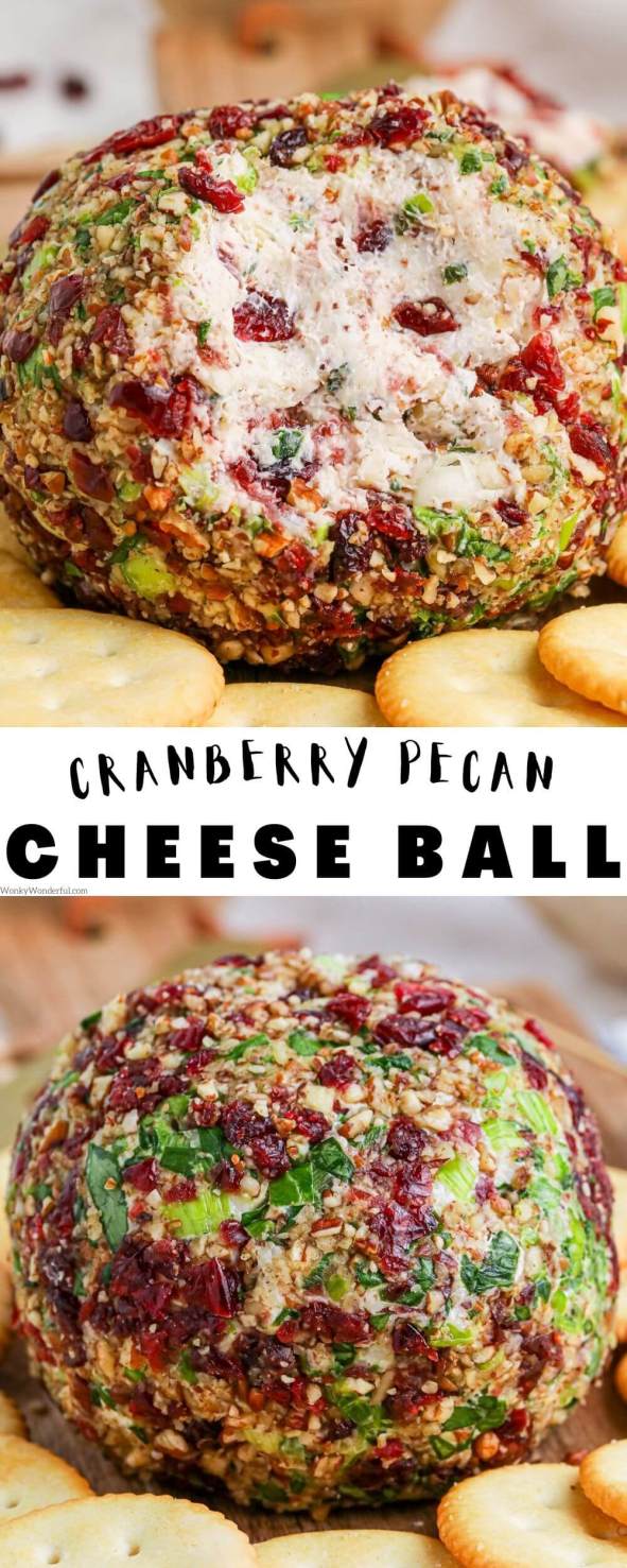 cranberry pecan cheese ball pinnable image with title text