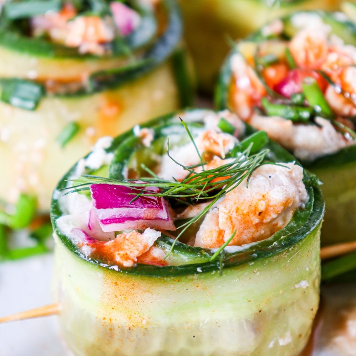 chicken filled cucumber slice rolls