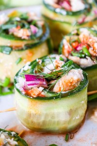 chicken filled cucumber slice rolls