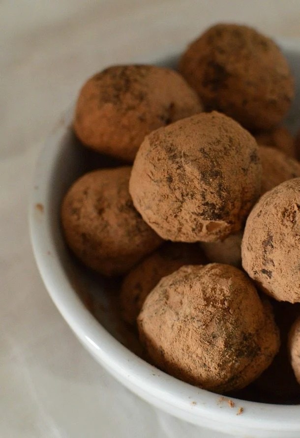 round truffle balls in white bowl