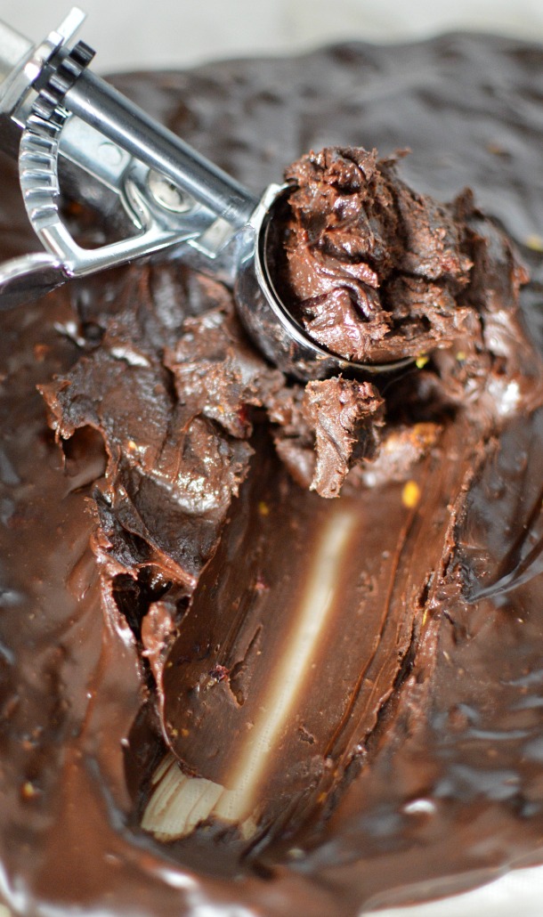 metal scoop in truffle chocolate