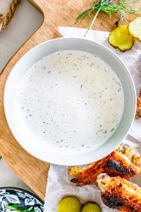 white dressing in bowl