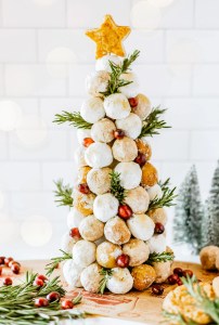 prepared donut hole tree on display