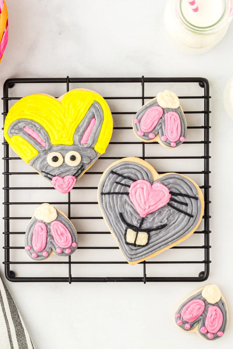 decorated cookies on rack