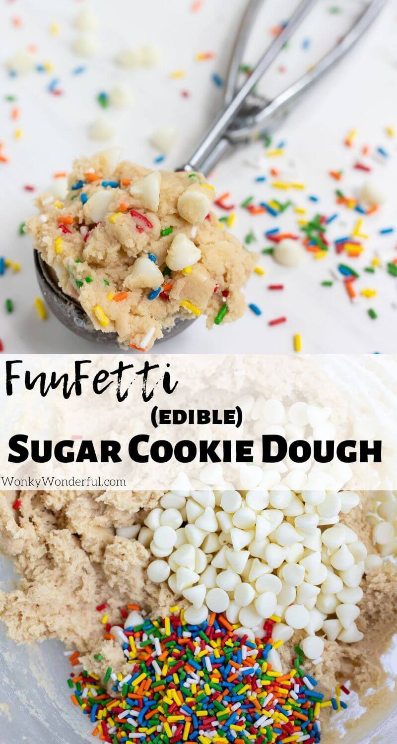 edible sugar cookie dough pinnable photo collage with recipe title text