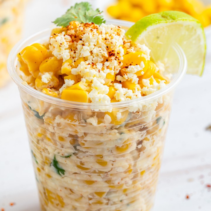 prepared corn in clear plastic cup