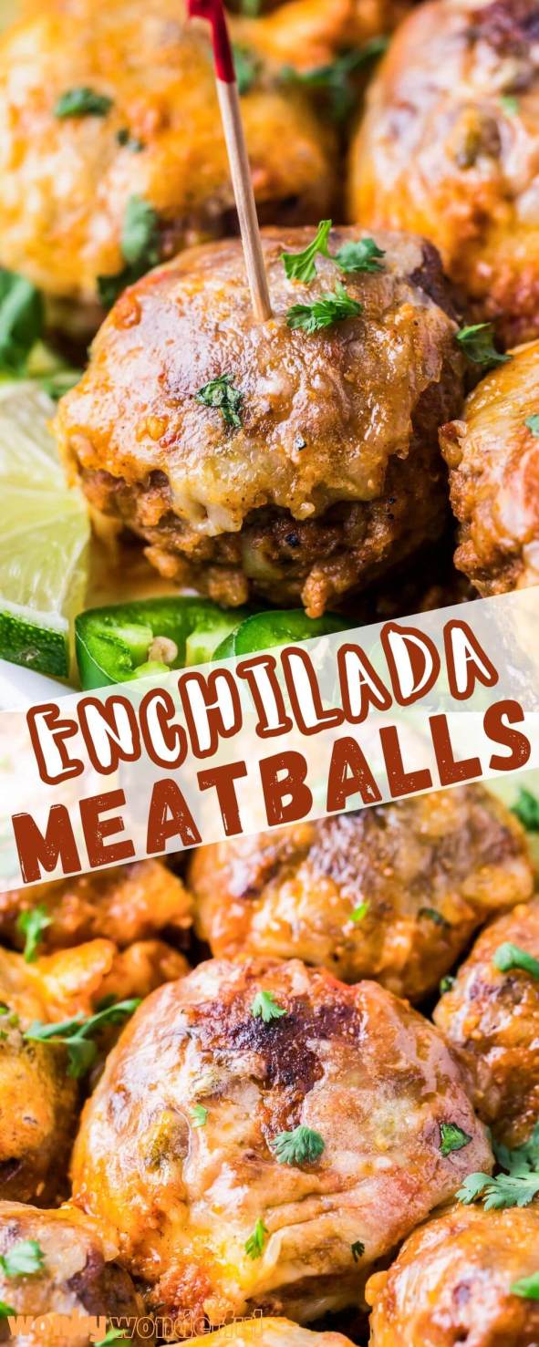 enchilada meatballs pinnable image