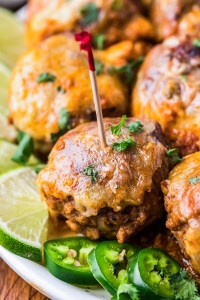 prepared meatball skewered with toothpick