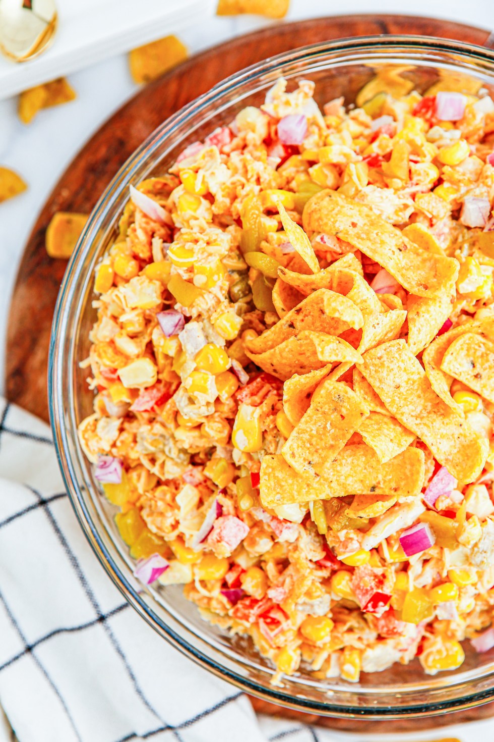 corn salad topped with Fritos