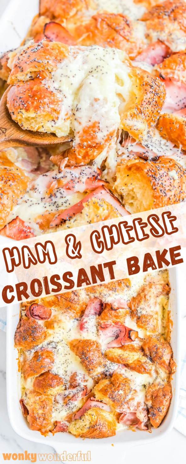 ham and cheese croissant bake pinnable image