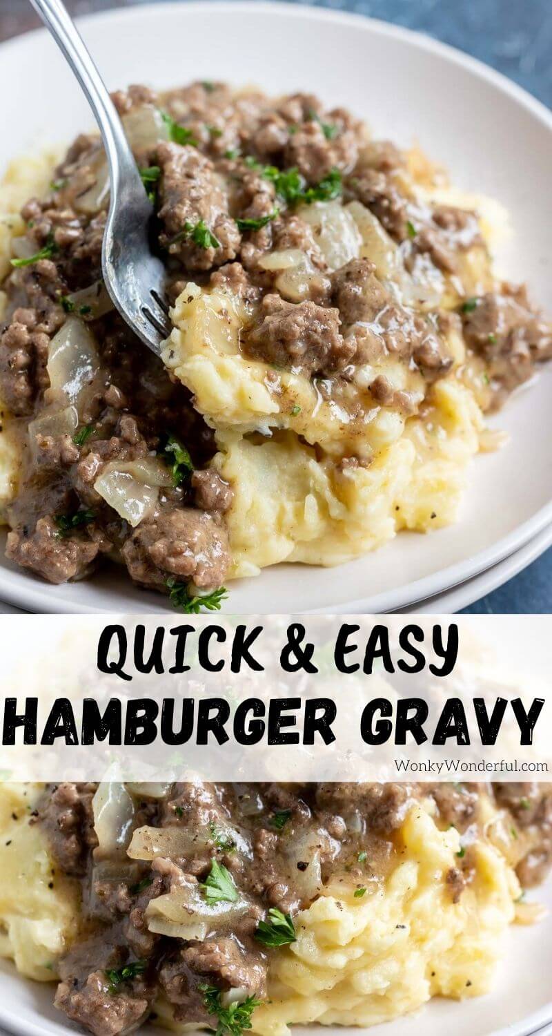 hamburger gravy recipe pinnable image with title text