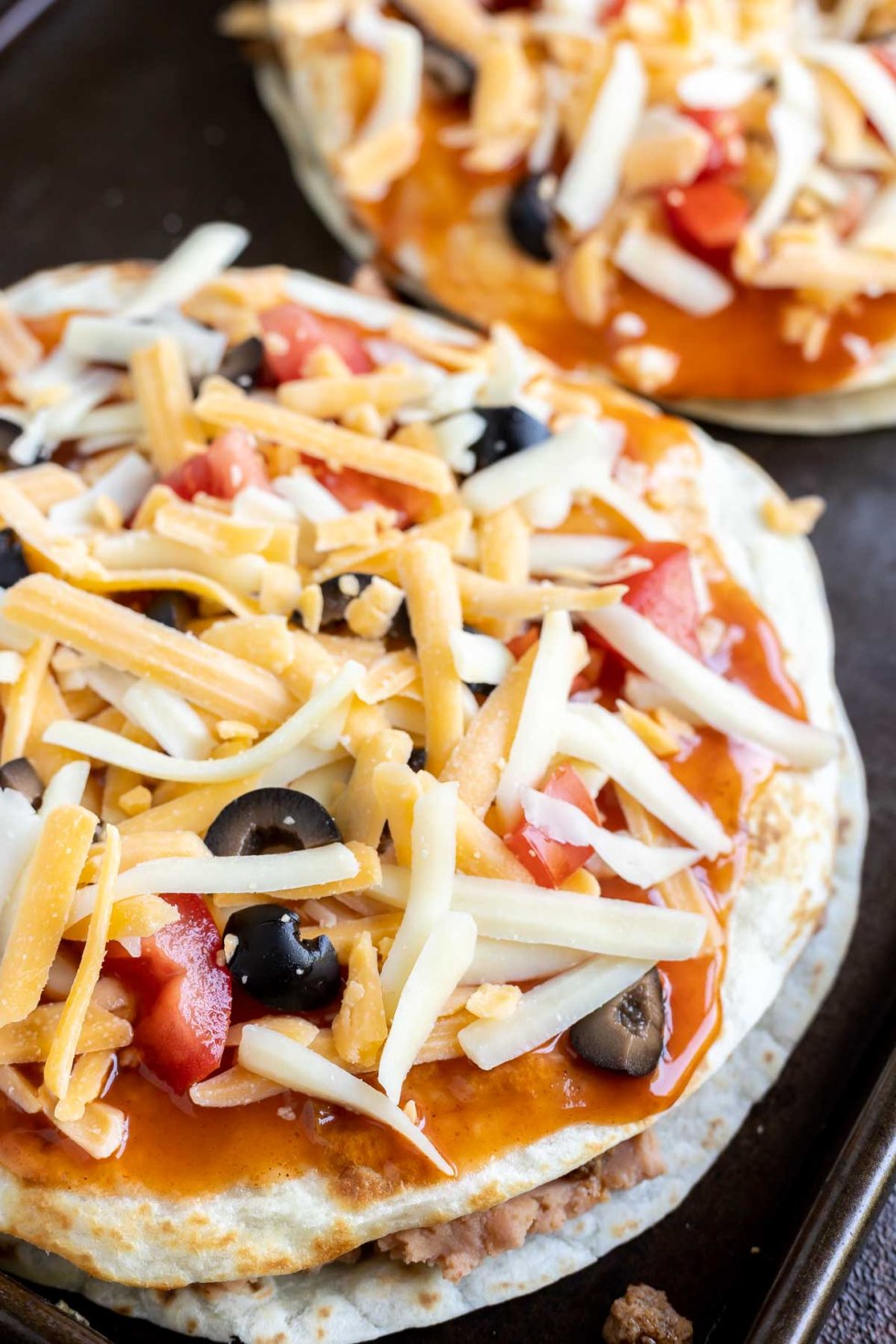 assembled Mexican pizza prior to being baked