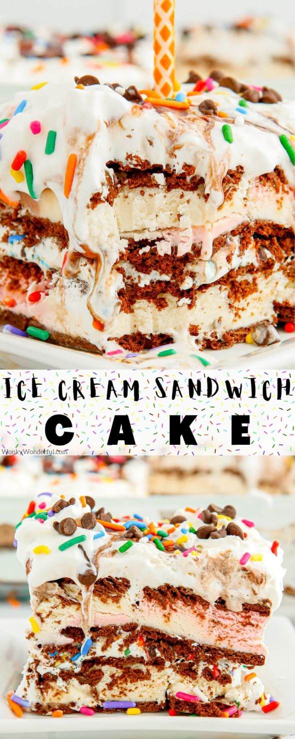 ice cream sandwich cake pinnable image with title text