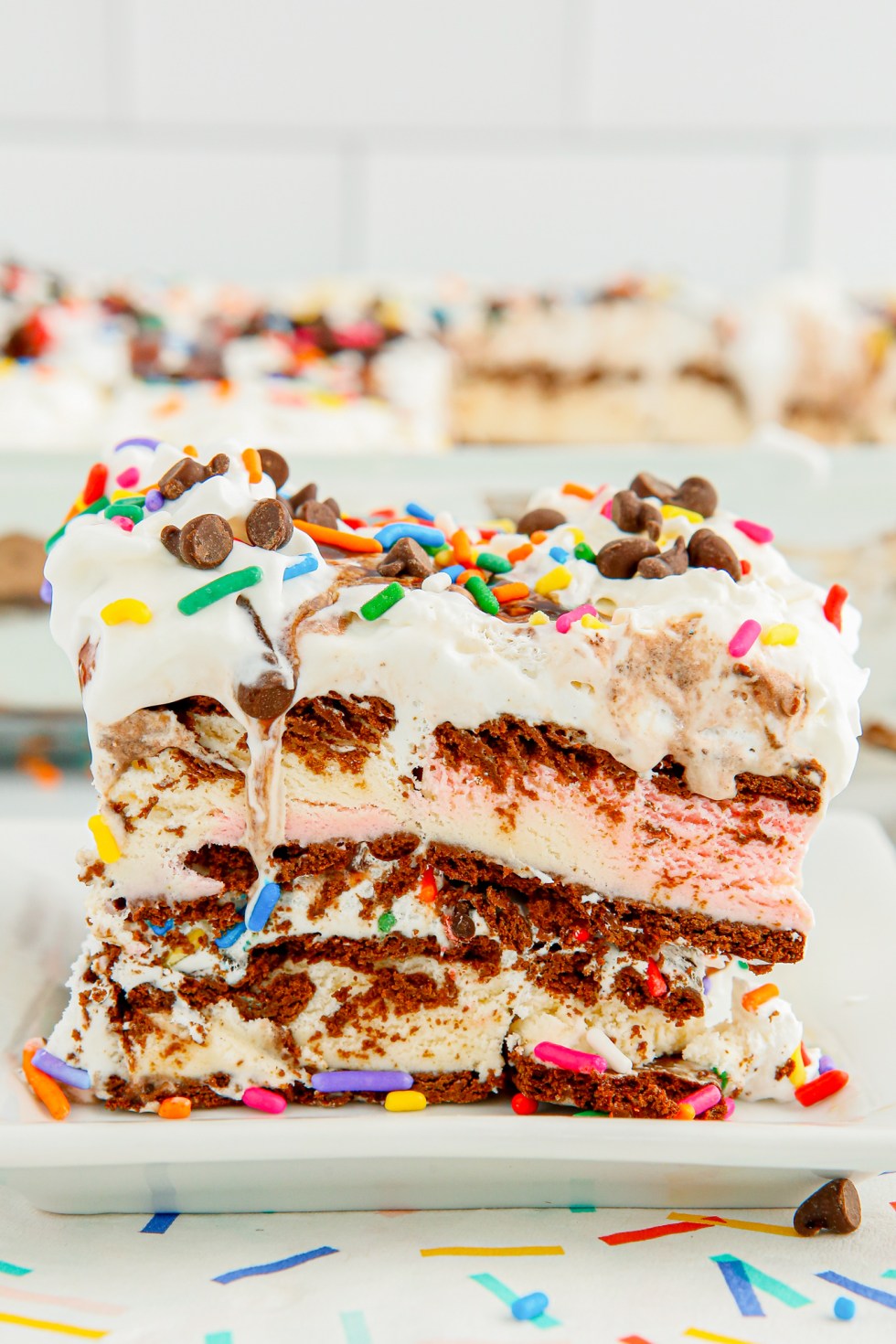 slice of ice cream layered cake