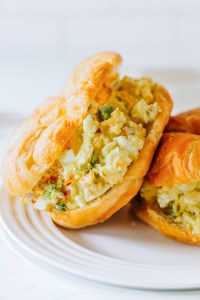 egg salad in flaky croissants