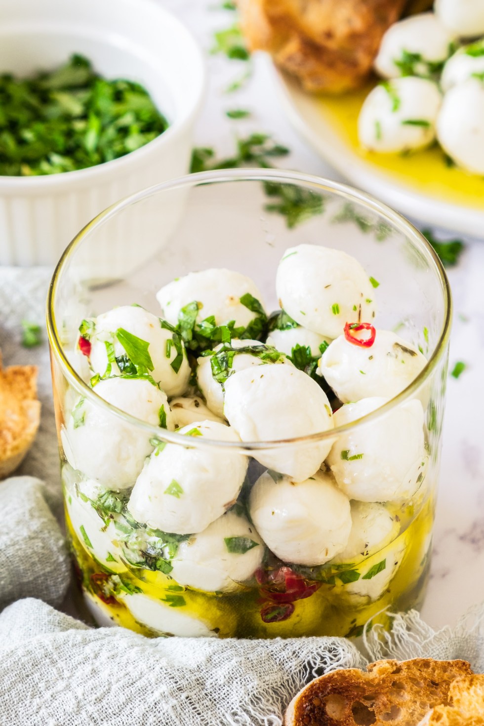 marinated mozzarella in glass jar