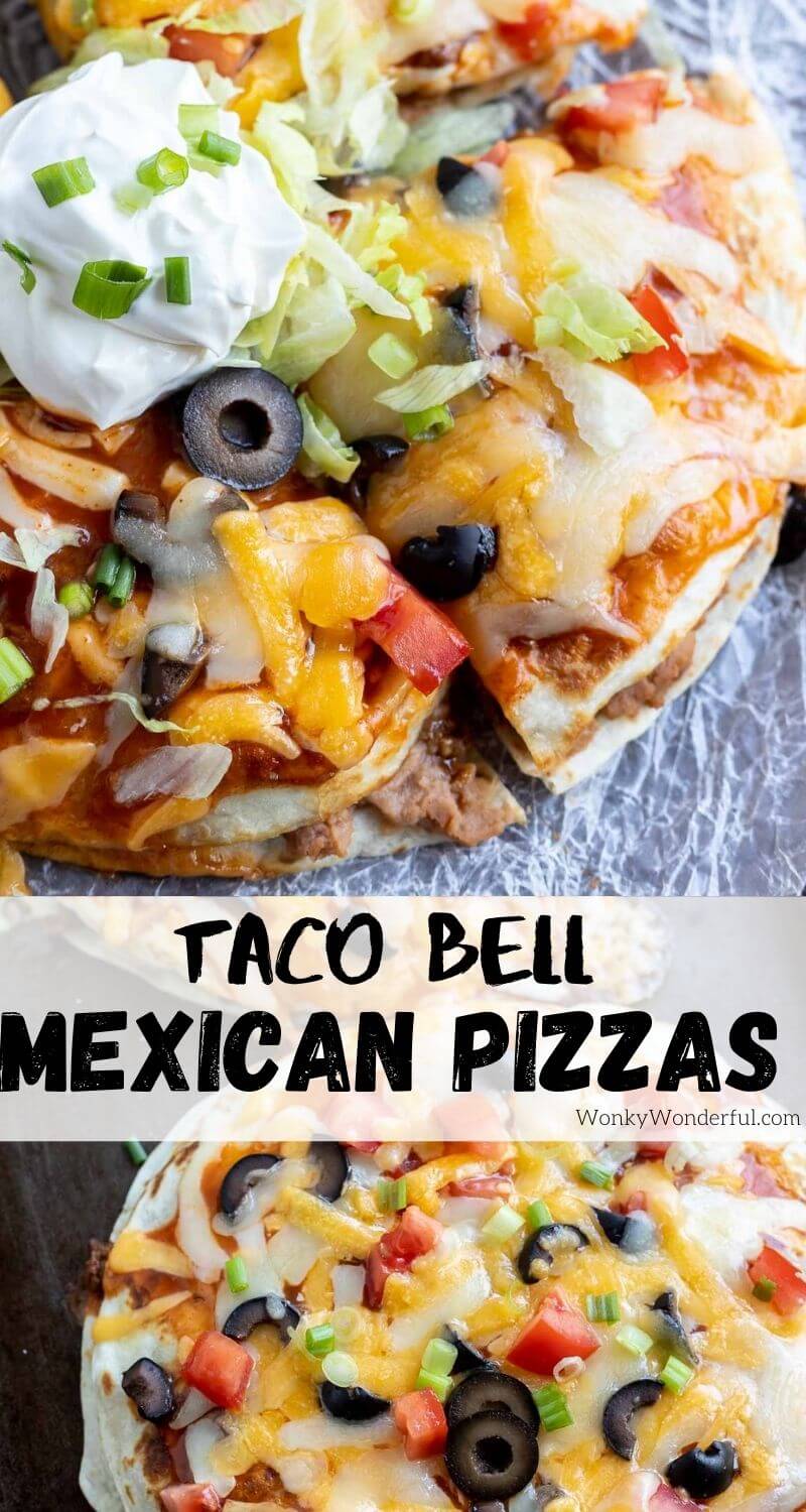 Mexican pizza recipe pinnable image with title text