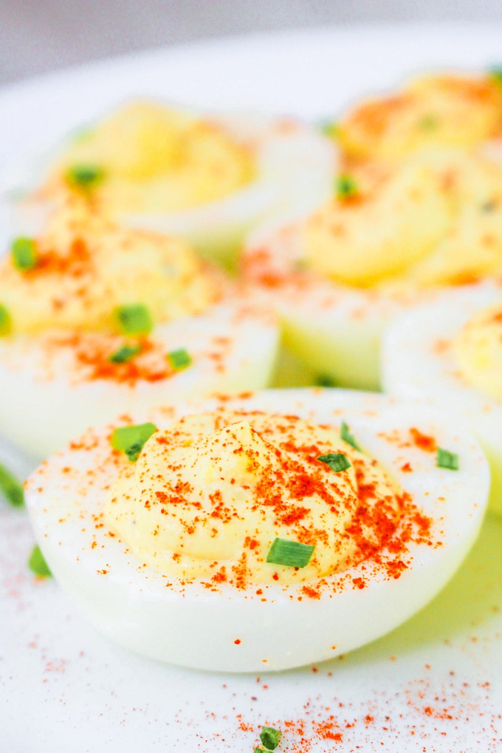 prepared deviled eggs on white plate