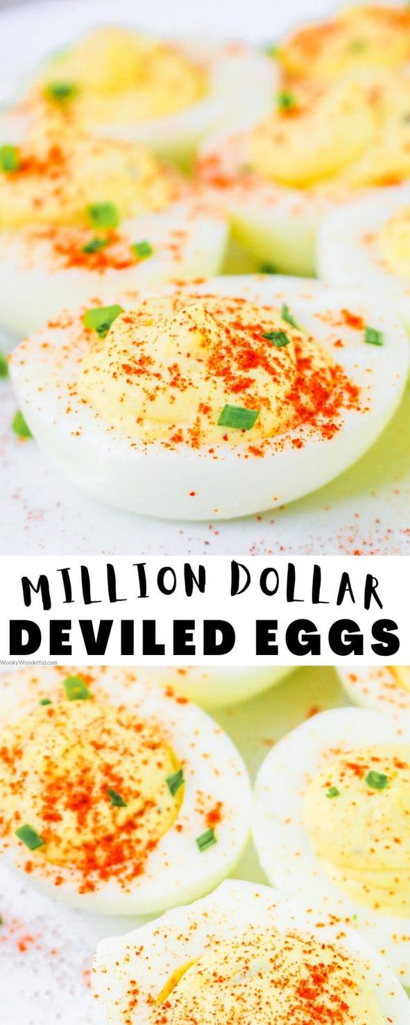 million dollar deviled eggs pinnable image