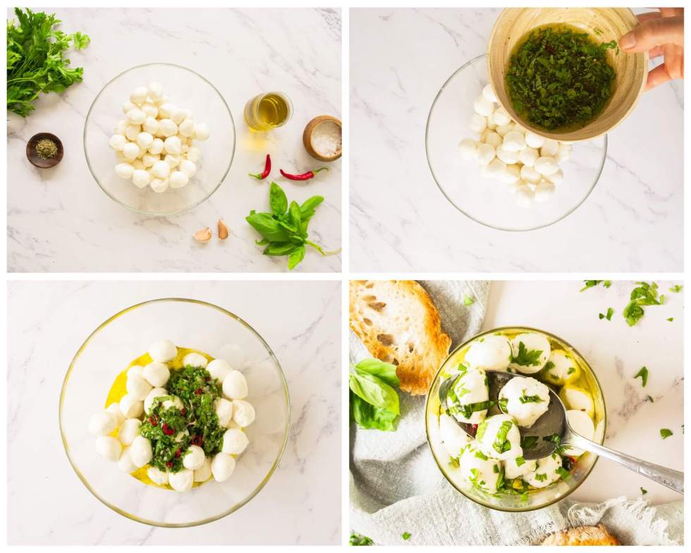 marinated mozzarella process photos