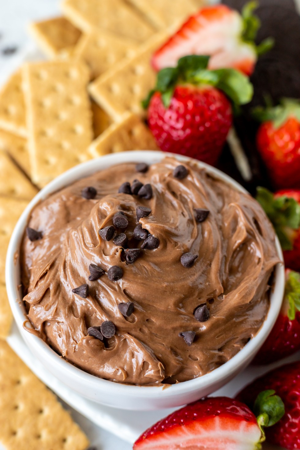 brown dip in white bowl